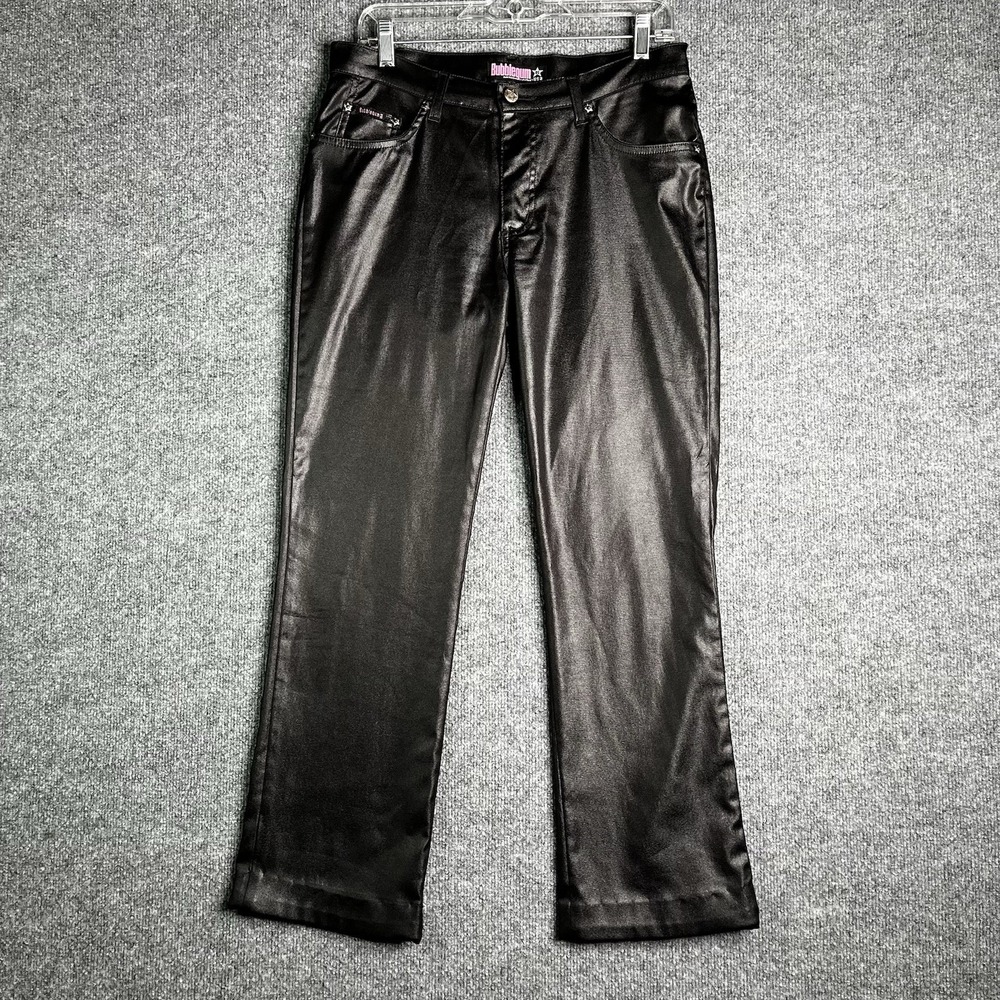Vintage Bubblegum American Flavour Pants Women 9/10 Black Shiny Y2K Rave USA